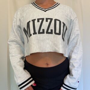 Champion Mizzou Cropped Crewneck, White, Size Small